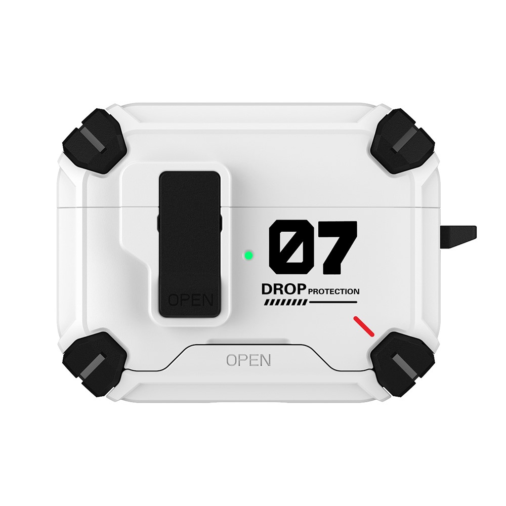 For AirPods Pro 2 Magnetic Earphone Case Phone Stand Numerical Design TPU + PC Shockproof Cover with Carabiner - White 07