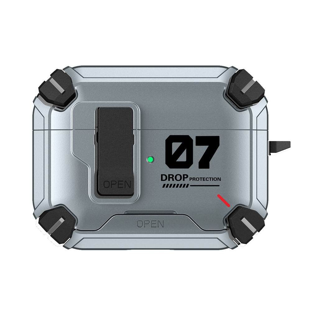 For AirPods Pro 2 Magnetic Earphone Case Phone Stand Numerical Design TPU + PC Shockproof Cover with Carabiner - Grey 07