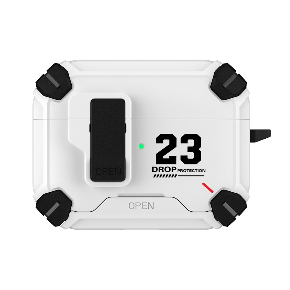 For AirPods Pro 2 Magnetic Earphone Case Phone Stand Numerical Design TPU + PC Shockproof Cover with Carabiner - White 23
