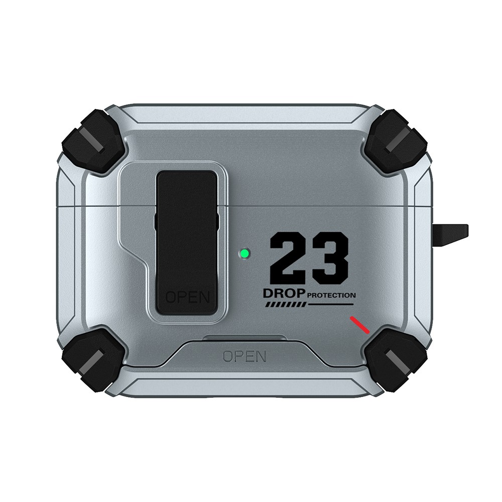 For AirPods Pro 3 Magnetic Earphone Case Phone Stand Numerical Design TPU + PC Shockproof Cover with Carabiner - Grey 23