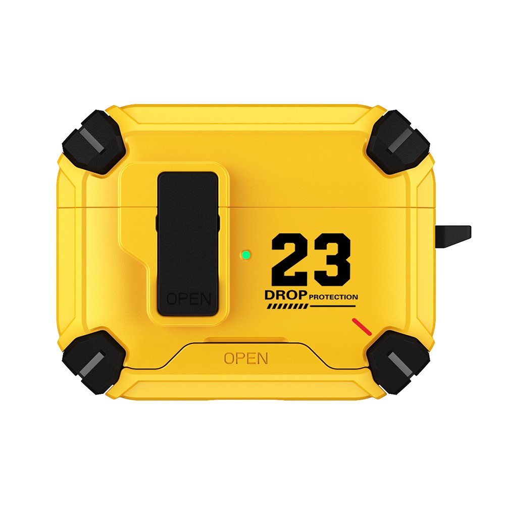 For AirPods Pro 3 Magnetic Earphone Case Phone Stand Numerical Design TPU + PC Shockproof Cover with Carabiner - Yellow 23