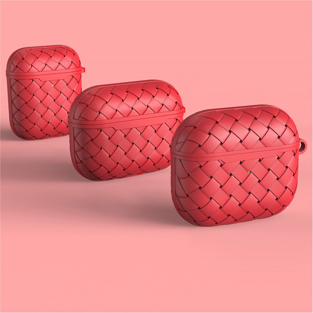 TPU+PU Woven Case Bluetooth Earphone Protection Cover for AirPods 3 - Red-2