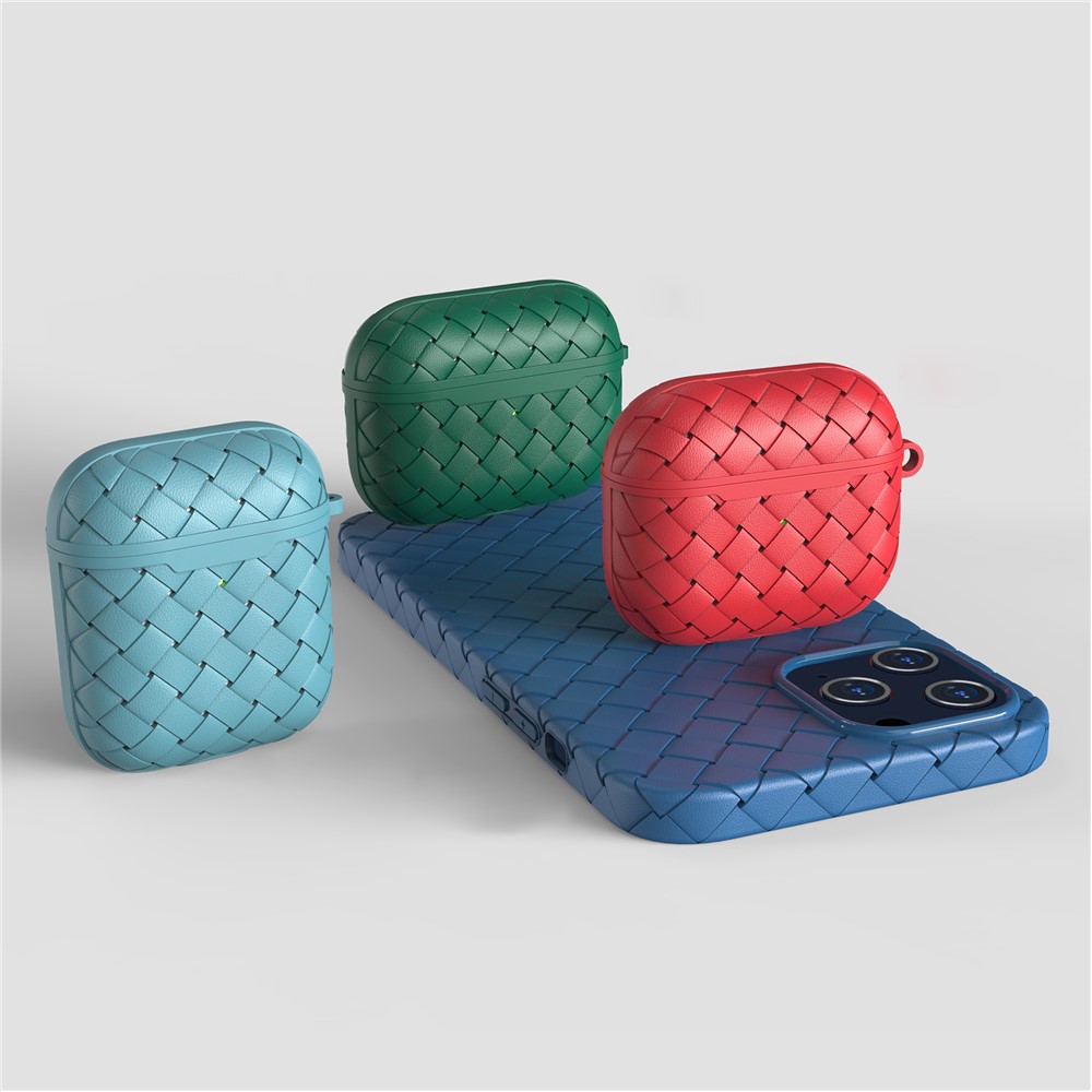 TPU+PU Woven Case Bluetooth Earphone Protection Cover for AirPods 3 - Red-4