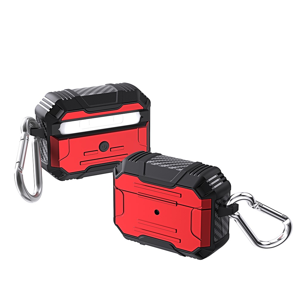 Hard PC + Soft TPU Full Protective Skin Shell Earbud Case with Keychain for Apple AirPods Pro - Red-1