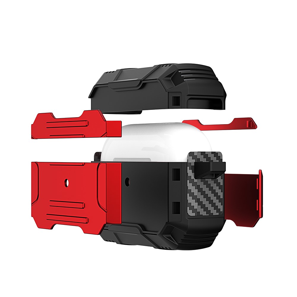 Hard PC + Soft TPU Full Protective Skin Shell Earbud Case with Keychain for Apple AirPods Pro - Red-4