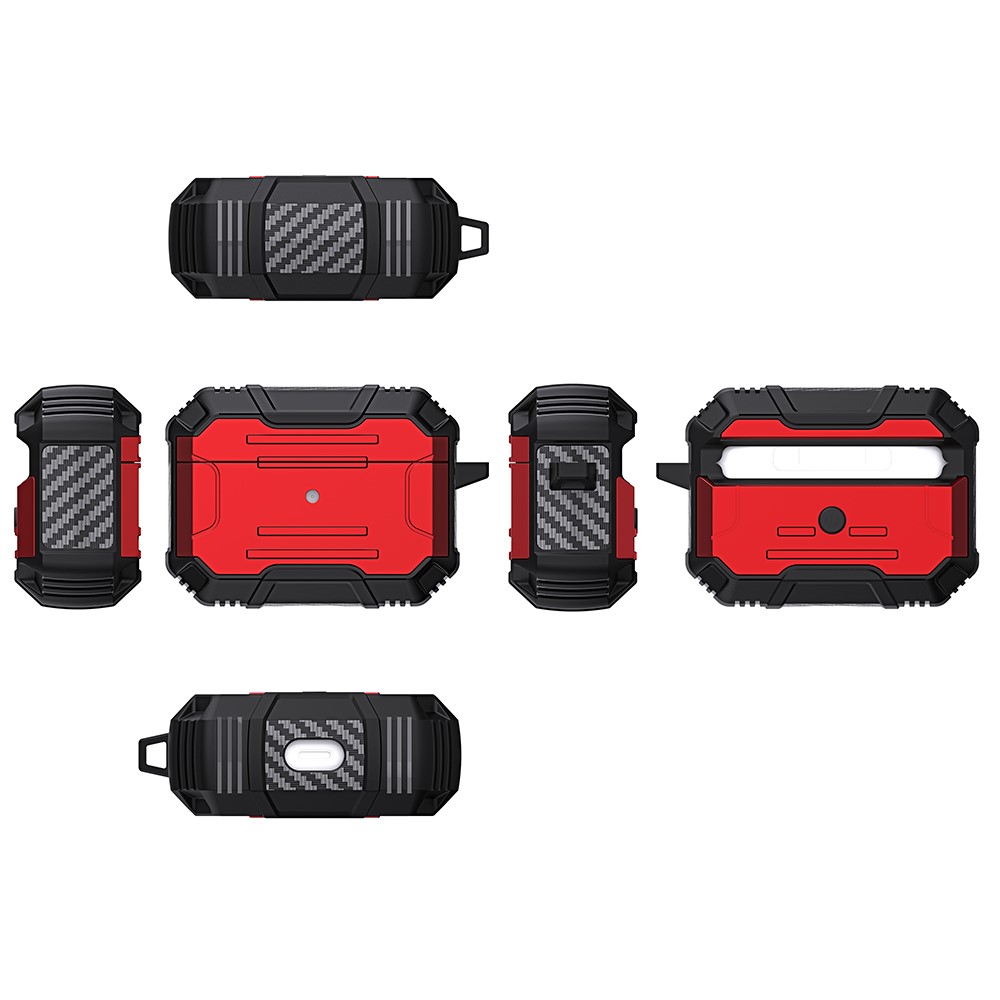 Hard PC + Soft TPU Full Protective Skin Shell Earbud Case with Keychain for Apple AirPods Pro - Red-6