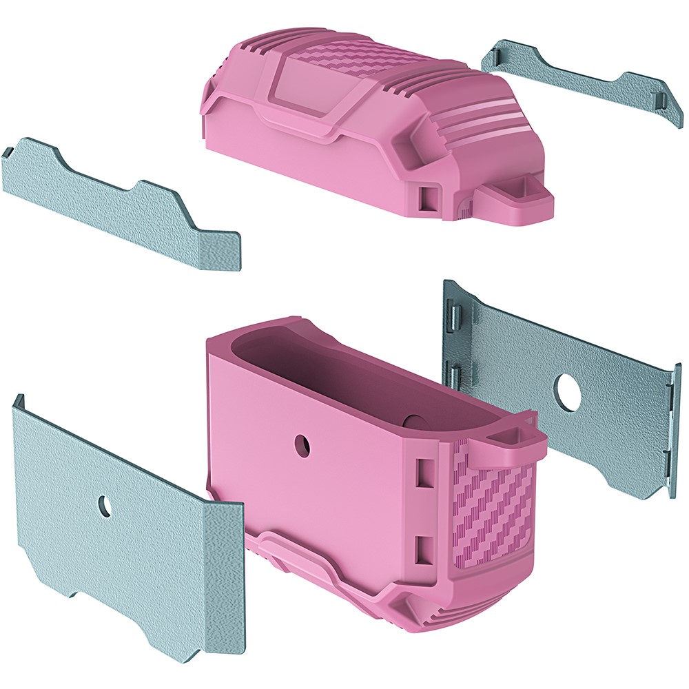 Full Protection PC + TPU Earbud Protective Case with Carabiner for Apple AirPods 3 - Grey Green/Pink-3