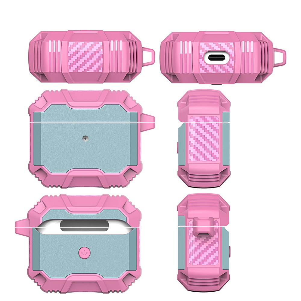 Full Protection PC + TPU Earbud Protective Case with Carabiner for Apple AirPods 3 - Grey Green/Pink-8