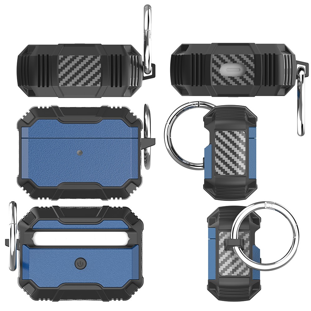 TPU + PC Dual Guard Protection Earphone Case with Carabiner for Apple AirPods Pro - Sapphire/Black-8