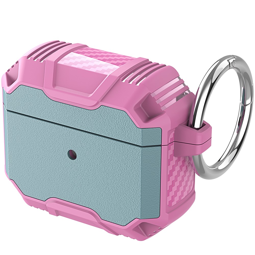 Shockproof TPU + PC Protective Carrying Case with Carabiner for Apple AirPods with Charging Case (2016)/(2019) / AirPods with Wireless Charging Case (2019) - Grey Green/Pink-1