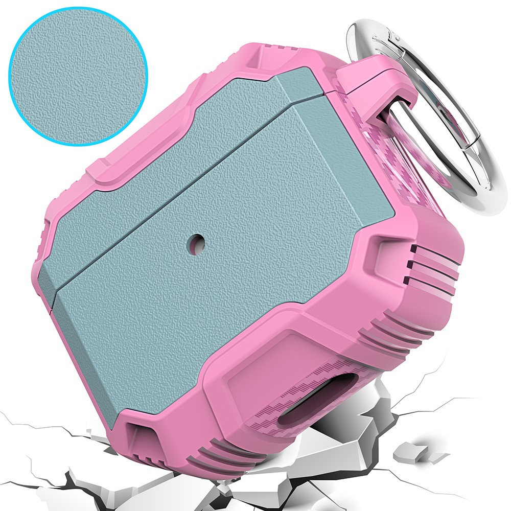 Shockproof TPU + PC Protective Carrying Case with Carabiner for Apple AirPods with Charging Case (2016)/(2019) / AirPods with Wireless Charging Case (2019) - Grey Green/Pink-2