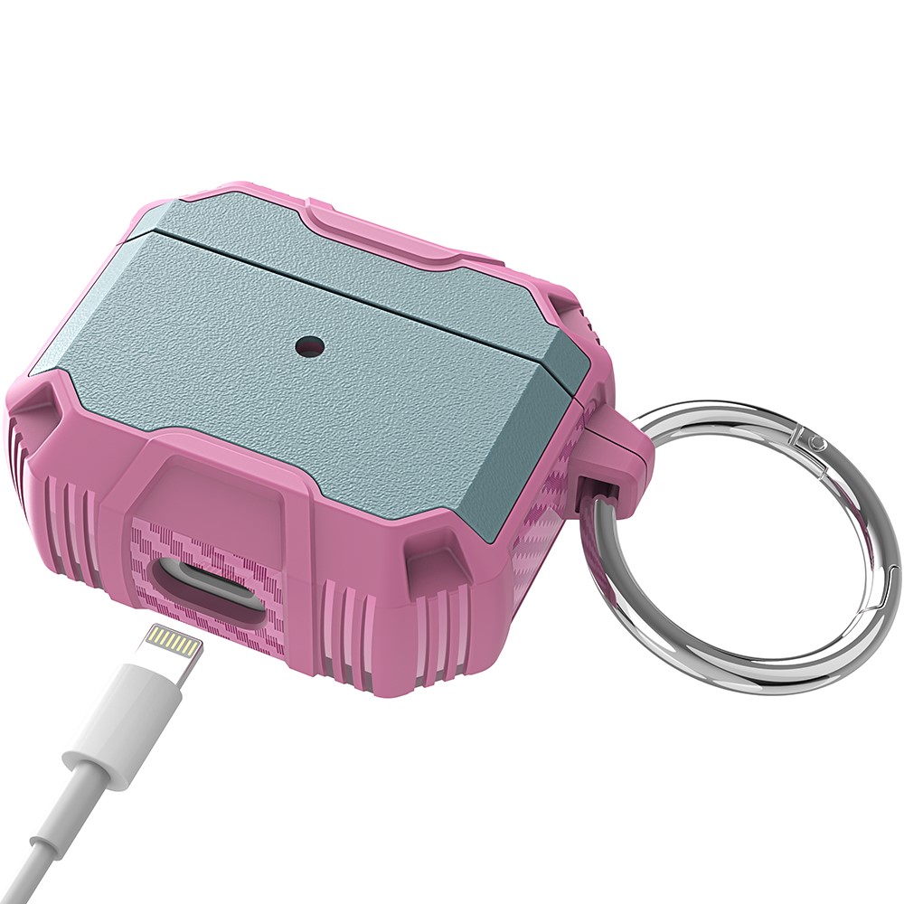 Shockproof TPU + PC Protective Carrying Case with Carabiner for Apple AirPods with Charging Case (2016)/(2019) / AirPods with Wireless Charging Case (2019) - Grey Green/Pink-4