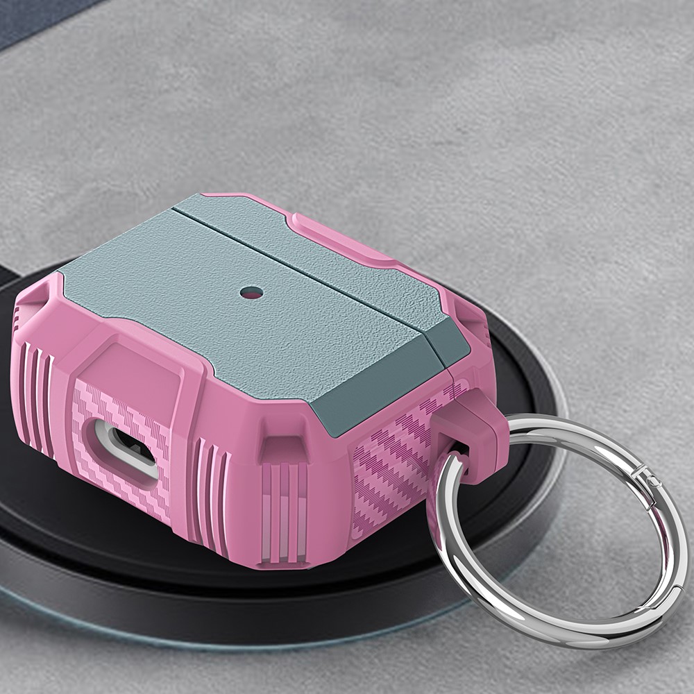 Shockproof TPU + PC Protective Carrying Case with Carabiner for Apple AirPods with Charging Case (2016)/(2019) / AirPods with Wireless Charging Case (2019) - Grey Green/Pink-5