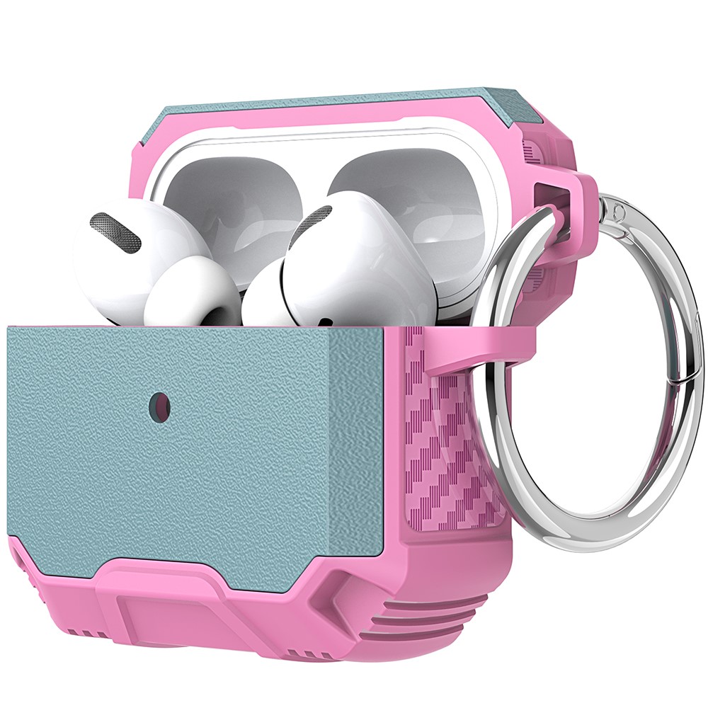 Shockproof TPU + PC Protective Carrying Case with Carabiner for Apple AirPods with Charging Case (2016)/(2019) / AirPods with Wireless Charging Case (2019) - Grey Green/Pink-6