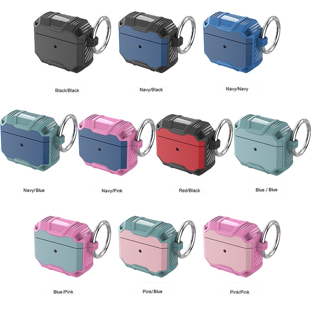 Shockproof TPU + PC Protective Carrying Case with Carabiner for Apple AirPods with Charging Case (2016)/(2019) / AirPods with Wireless Charging Case (2019) - Grey Green/Pink-8