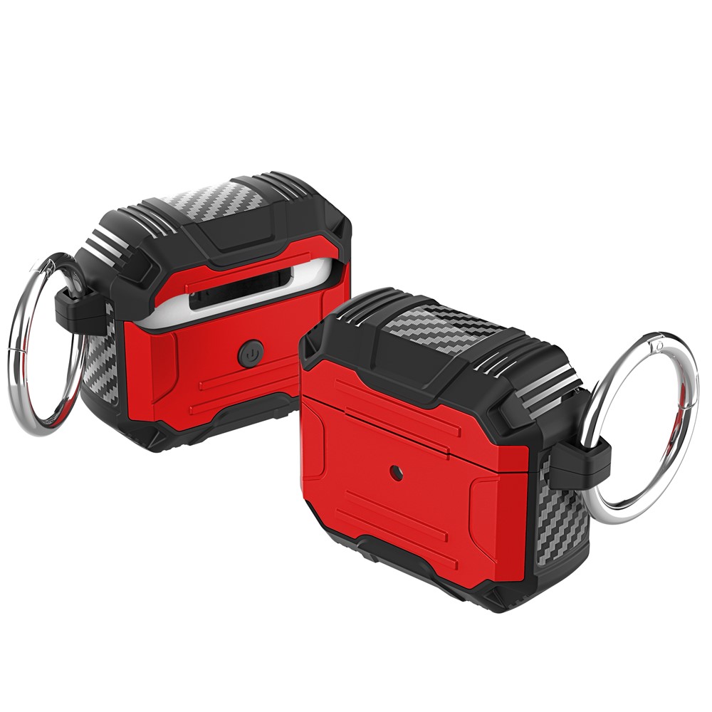 Full Protection PC+TPU Bluetooth Earphone Anti-Fall Case with Carabiner for Apple AirPods 3 - Red-1