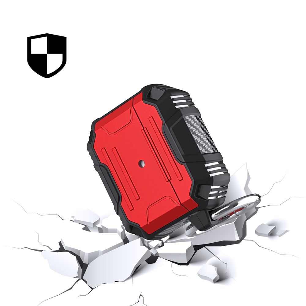 Full Protection PC+TPU Bluetooth Earphone Anti-Fall Case with Carabiner for Apple AirPods 3 - Red-2