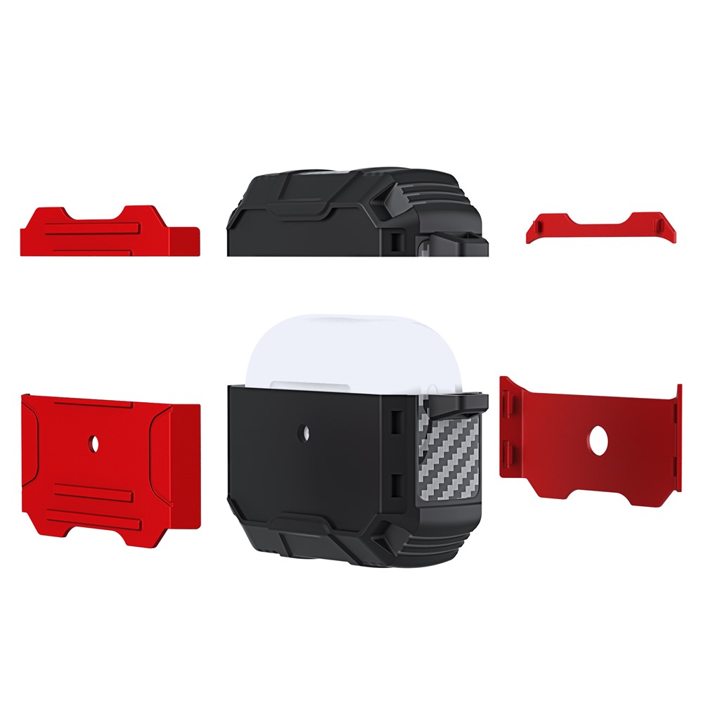 Full Protection PC+TPU Bluetooth Earphone Anti-Fall Case with Carabiner for Apple AirPods 3 - Red-3