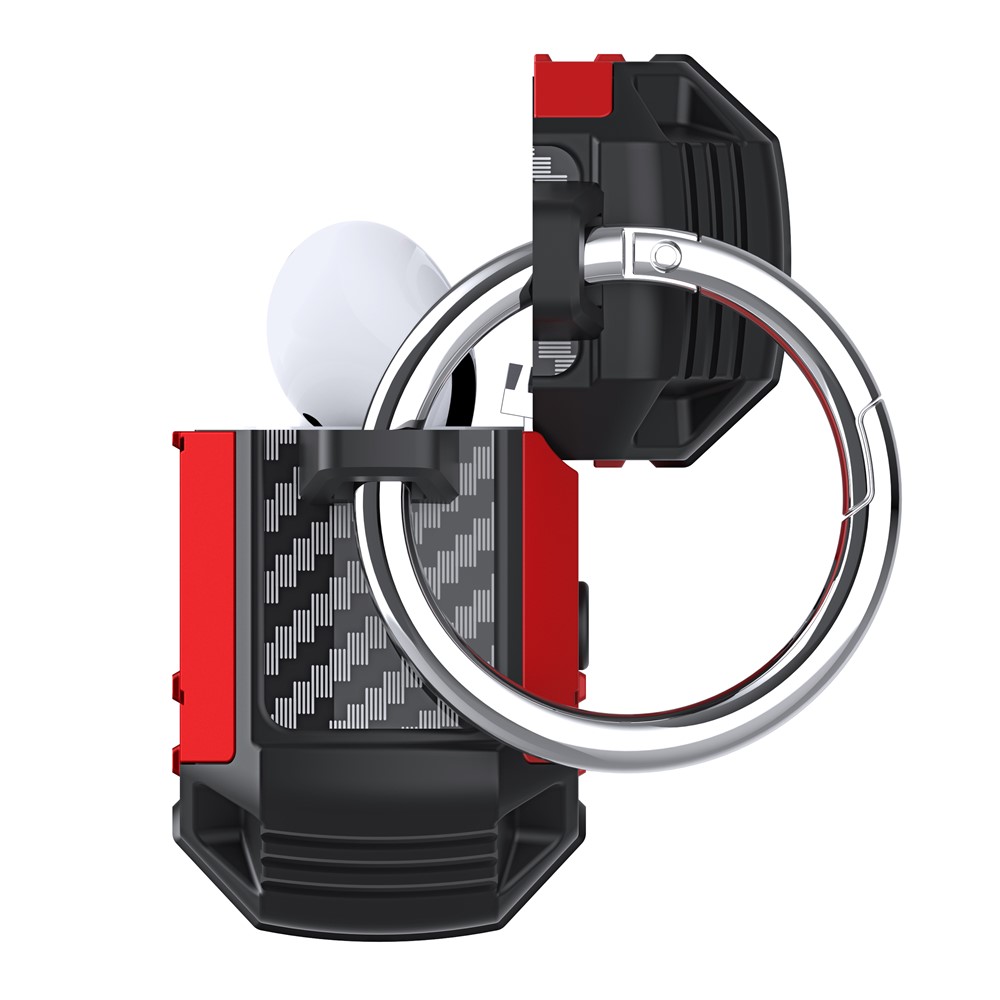 Full Protection PC+TPU Bluetooth Earphone Anti-Fall Case with Carabiner for Apple AirPods 3 - Red-5