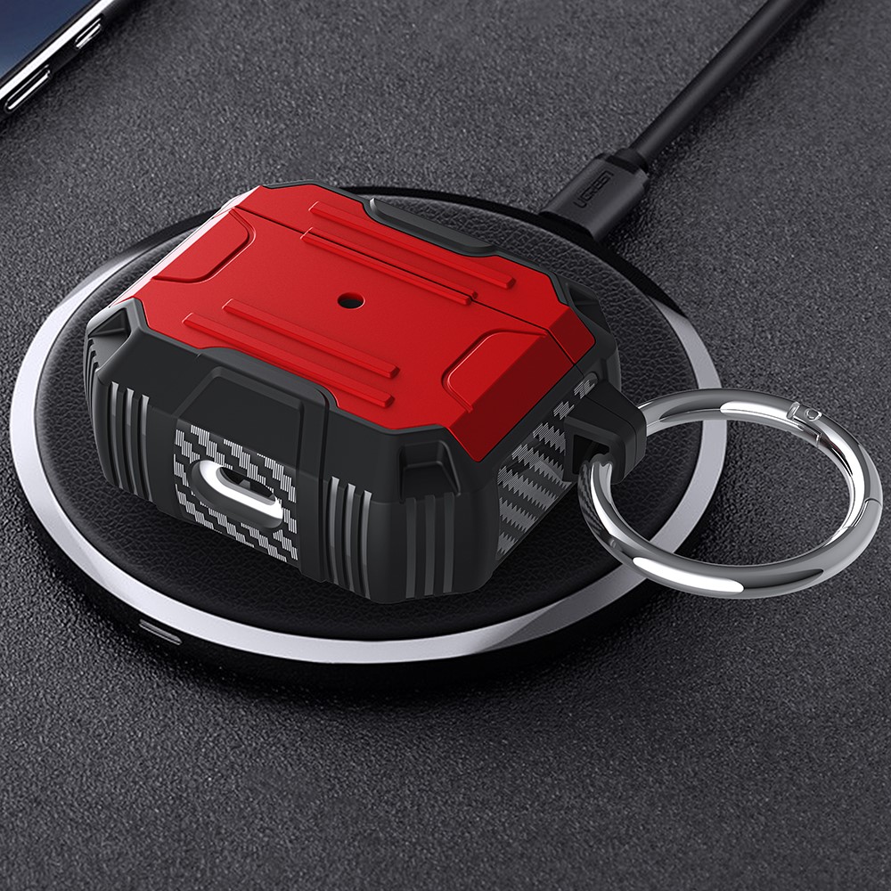 Full Protection PC+TPU Bluetooth Earphone Anti-Fall Case with Carabiner for Apple AirPods 3 - Red-7