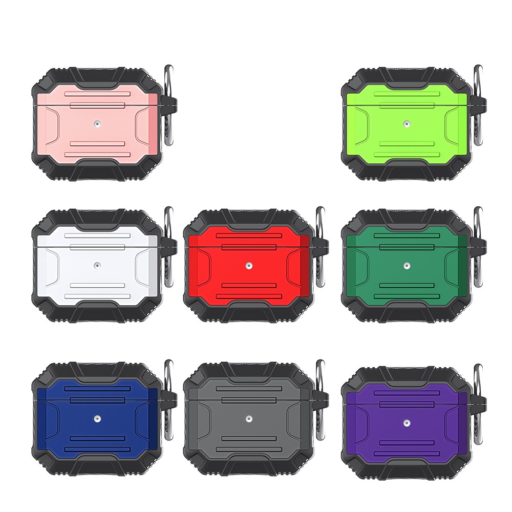 Full Protection PC+TPU Bluetooth Earphone Anti-Fall Case with Carabiner for Apple AirPods 3 - Red-9