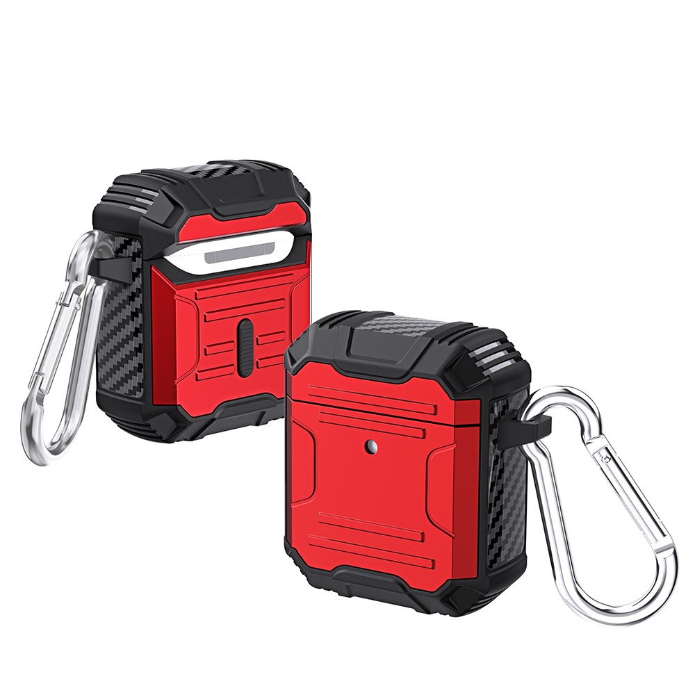TPU+PC Shock-Absorbing Earphone Protective Case with Keychain for Apple AirPods with Charging Case (2016)/(2019) / AirPods with Wireless Charging Case (2019) - Red-1