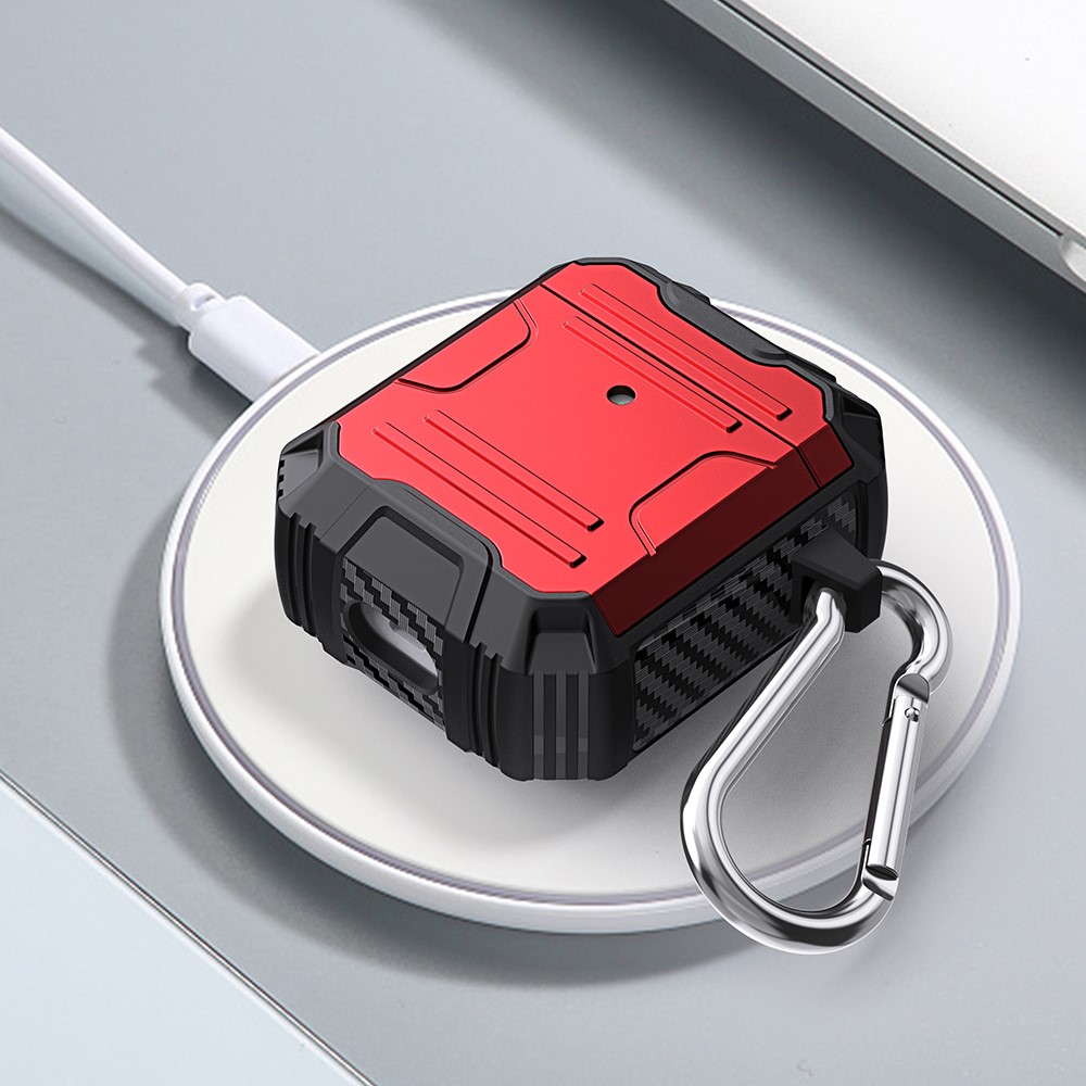 TPU+PC Shock-Absorbing Earphone Protective Case with Keychain for Apple AirPods with Charging Case (2016)/(2019) / AirPods with Wireless Charging Case (2019) - Red-3