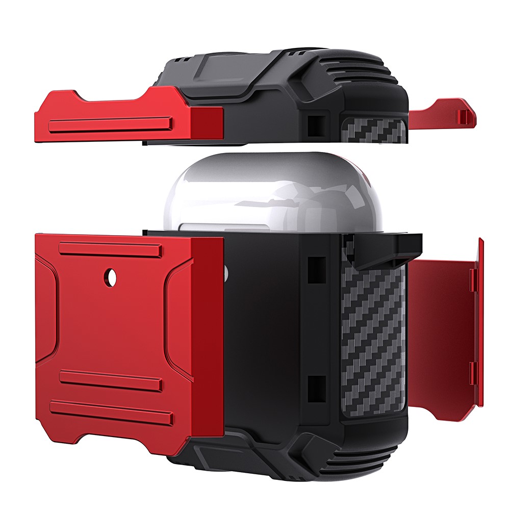 TPU+PC Shock-Absorbing Earphone Protective Case with Keychain for Apple AirPods with Charging Case (2016)/(2019) / AirPods with Wireless Charging Case (2019) - Red-4