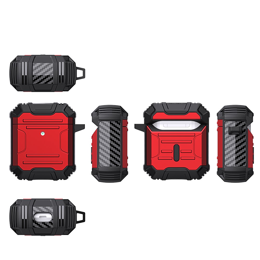 TPU+PC Shock-Absorbing Earphone Protective Case with Keychain for Apple AirPods with Charging Case (2016)/(2019) / AirPods with Wireless Charging Case (2019) - Red-6