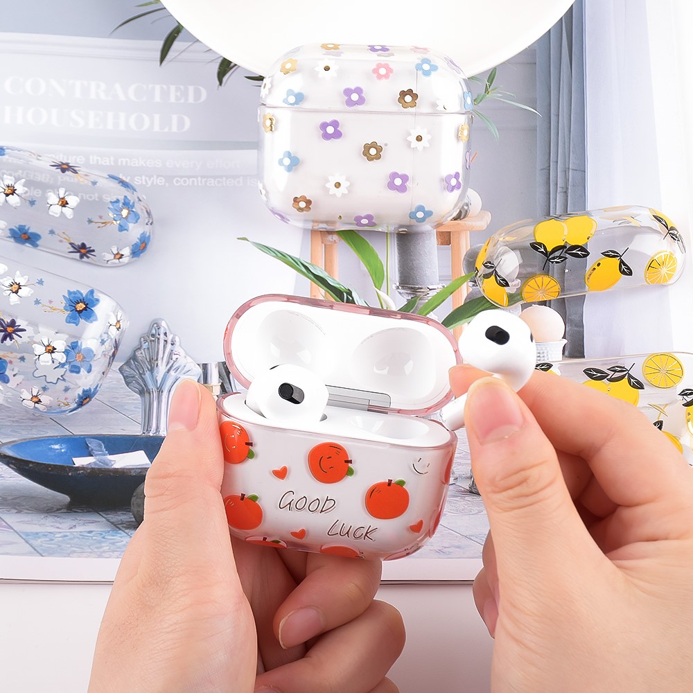 Fruit Flower Pattern Gold Stamping Hard PC Earphone Charging Box Protective Case Cover for Apple AirPods 3 - F02-3