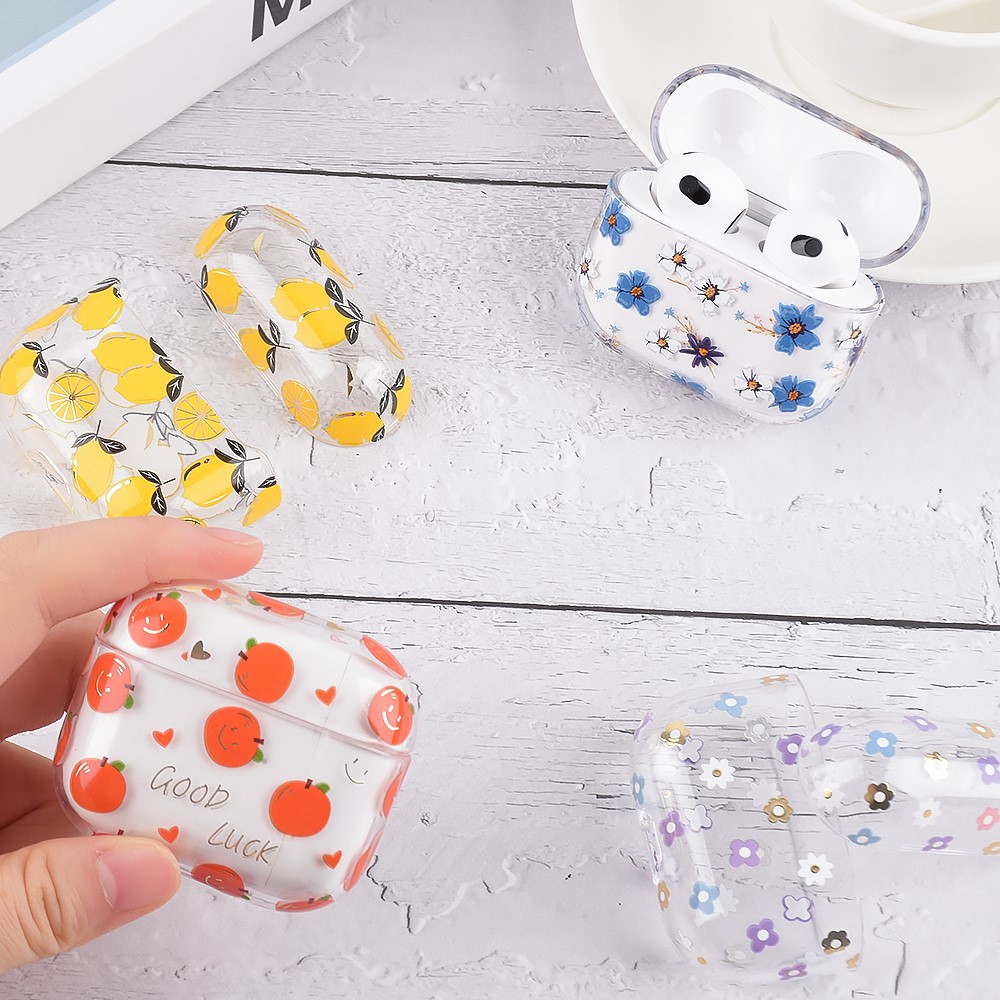 Fruit Flower Pattern Gold Stamping Hard PC Earphone Charging Box Protective Case Cover for Apple AirPods 3 - F02-5