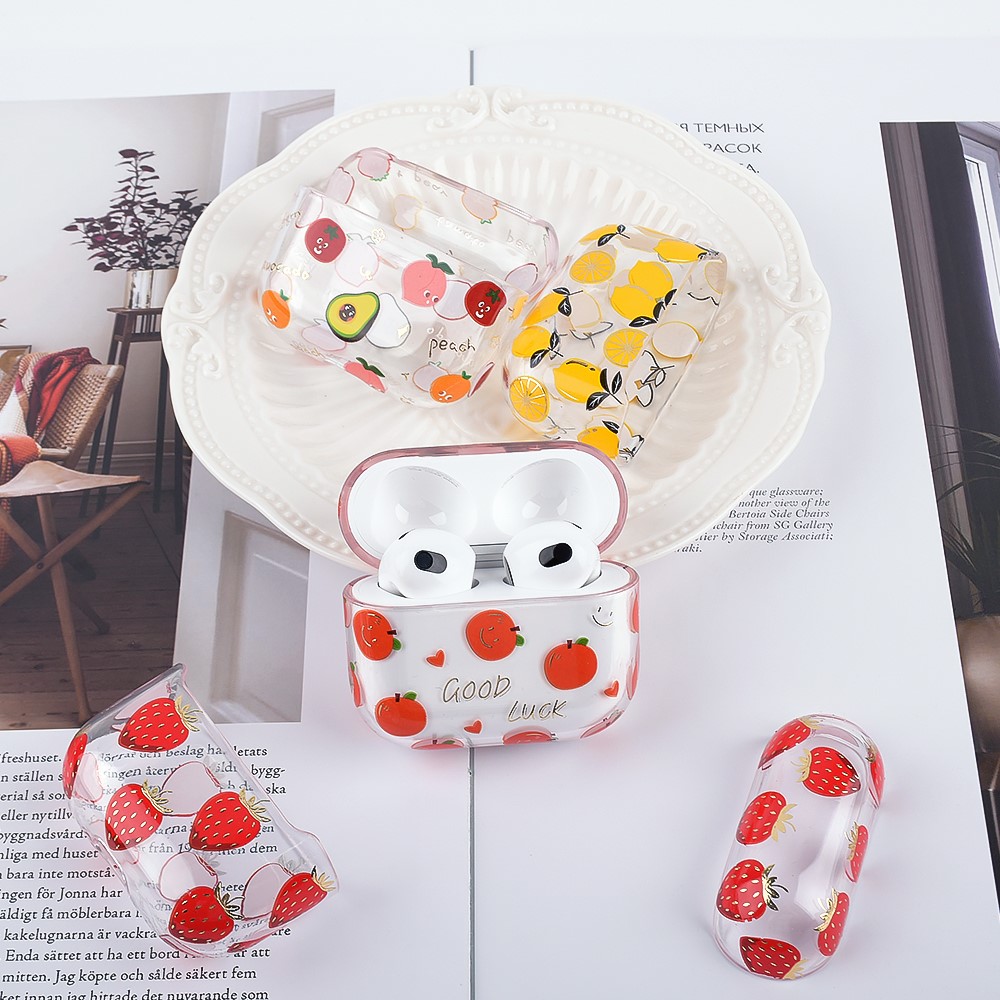 Fruit Flower Pattern Gold Stamping Hard PC Earphone Charging Box Protective Case Cover for Apple AirPods 3 - F02-7