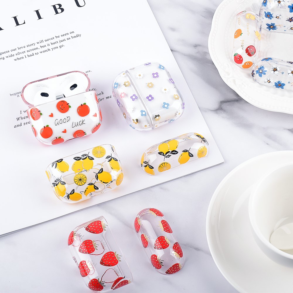 Fruit Flower Pattern Gold Stamping Hard PC Earphone Charging Box Protective Case Cover for Apple AirPods 3 - F06-6