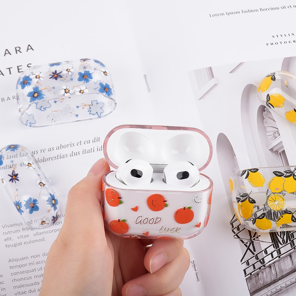 Fruit Flower Pattern Gold Stamping Hard PC Earphone Charging Box Protective Case Cover for Apple AirPods 3 - F07-2