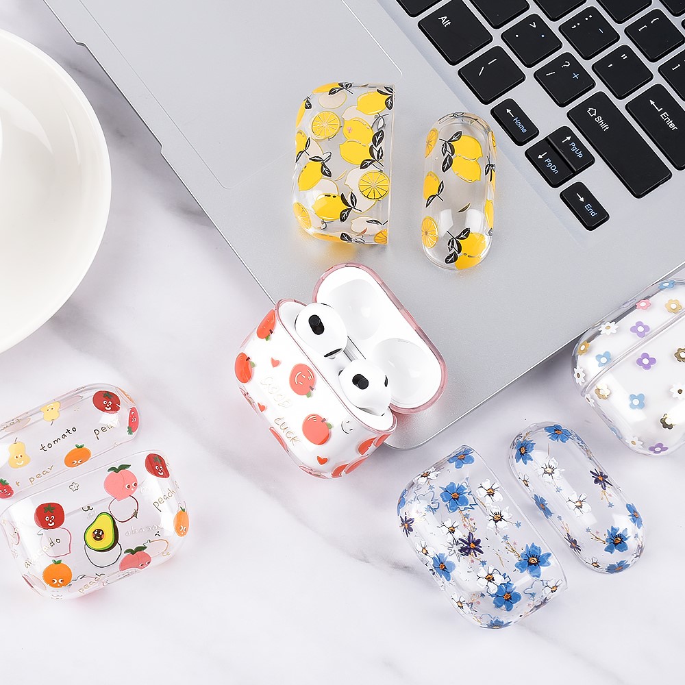 Fruit Flower Pattern Gold Stamping Hard PC Earphone Charging Box Protective Case Cover for Apple AirPods 3 - F07-4