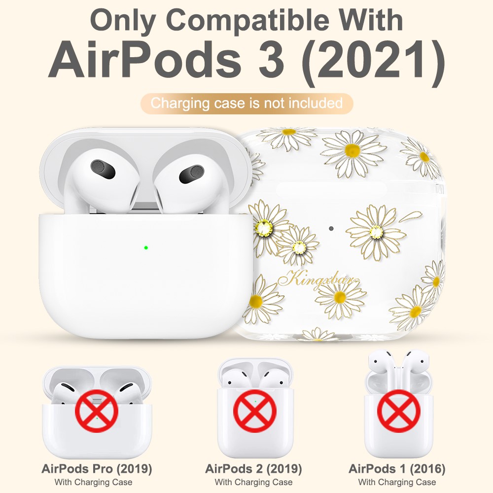 KINGXBAR Light Sweet Series Anti-drop TPU Charging Case Cover Scratch Resistant Slim Earbuds Case Protector with Keychain for Apple AirPods 3 - Daisy-7