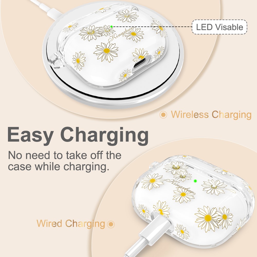 KINGXBAR Light Sweet Series Anti-drop TPU Charging Case Cover Scratch Resistant Slim Earbuds Case Protector with Keychain for Apple AirPods 3 - Daisy-9
