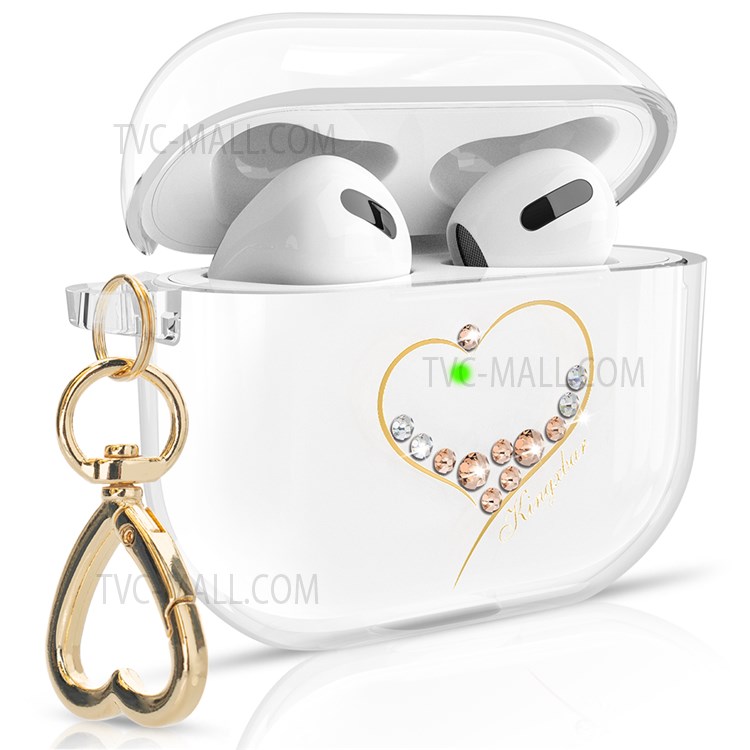 KINGXBAR Heart Series Rhinestones TPU Earbuds Case Cover Portable Drop-proof Charging Case Protector with Keychain for Apple AirPods 3 - Champagne Gold-3