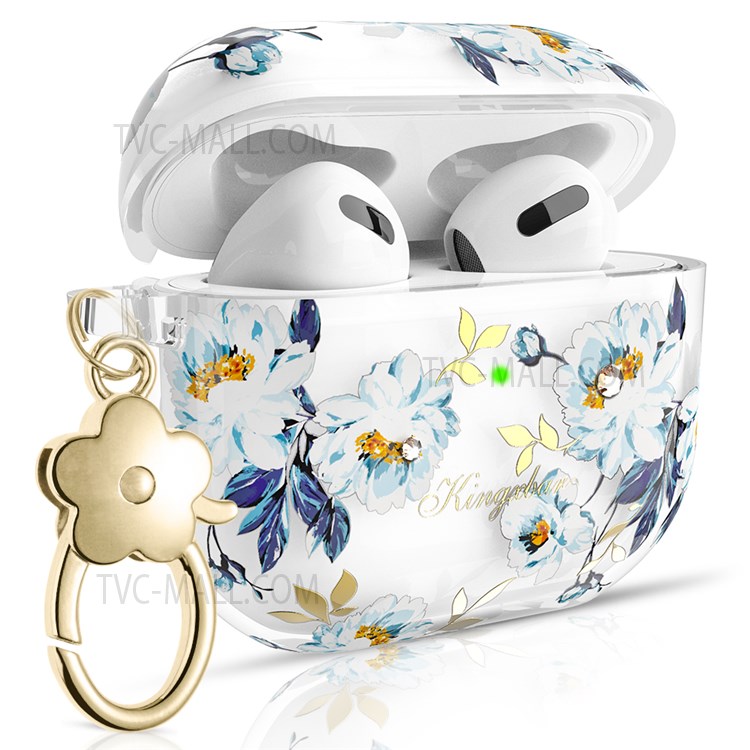 KINGXBAR Fresh Series Scratch-resistant TPU Earbuds Case Cover Portable Anti-drop Charging Case Protector with Keychain for Apple AirPods 3 - Gardenia-3