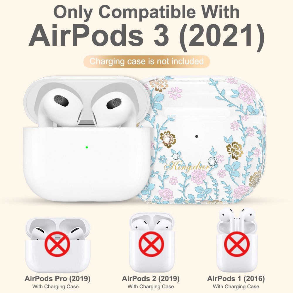 KINGXBAR Flora Series Anti-drop TPU Earbuds Case Cover Portable Scratch Resistant Charging Case Protector with Keychain for Apple AirPods 3 - Pink/Blue-7