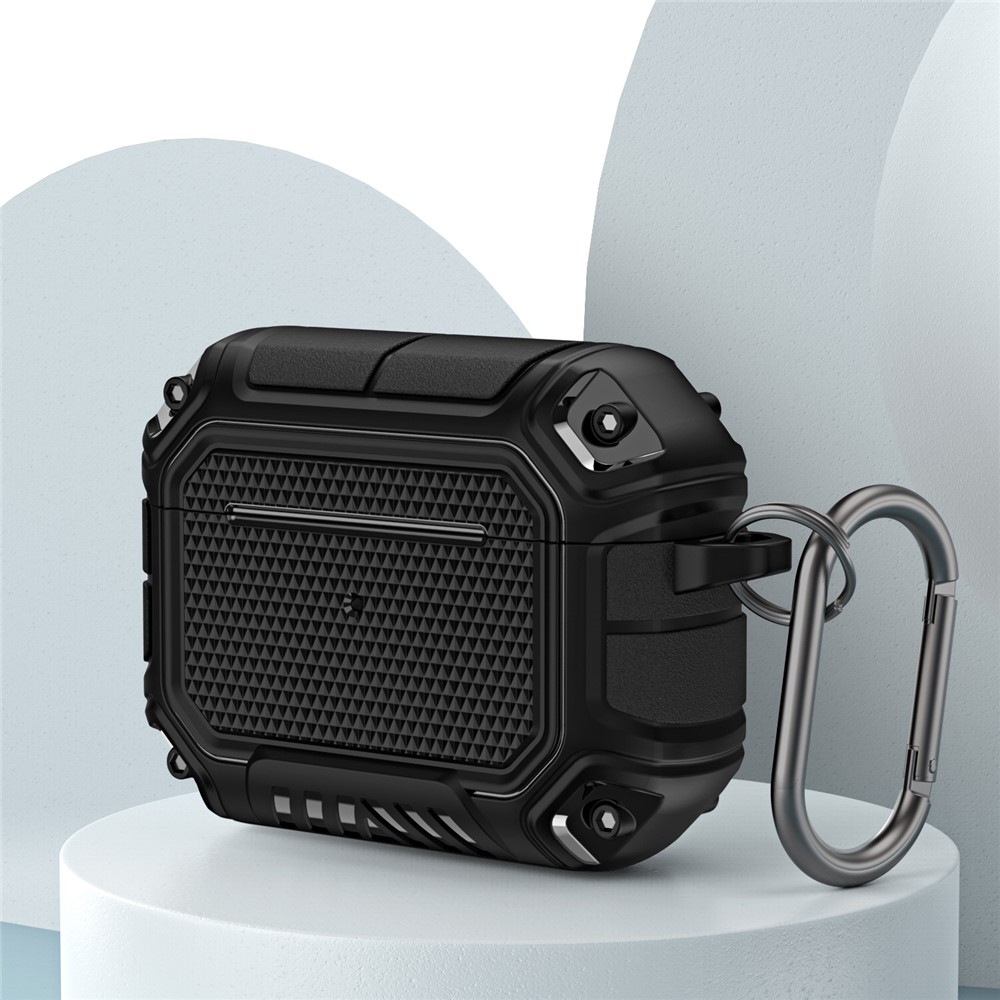 Plaid TPU Anti-fall Full Protection Earbuds Case Portable Earphone Charging Case Cover with Keyring for Apple AirPods Pro - Black-2