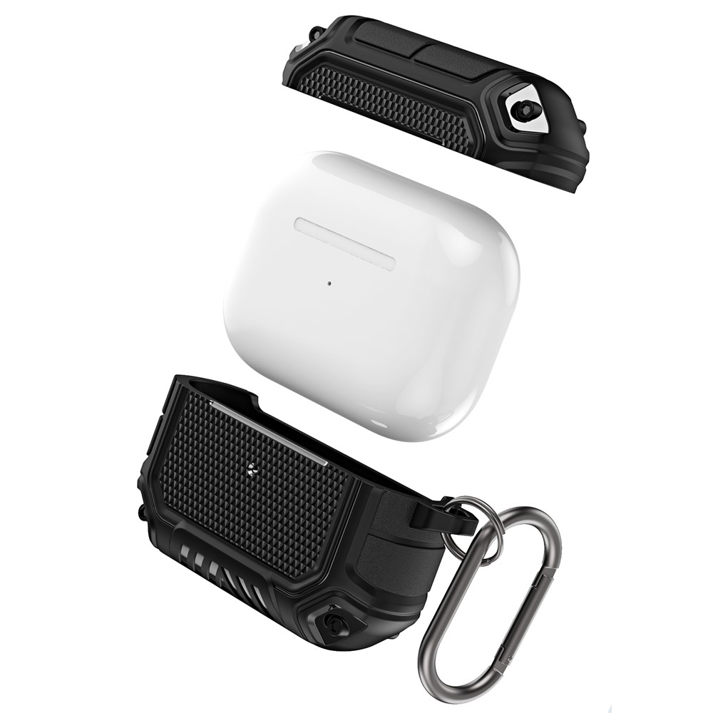 Plaid TPU Anti-fall Full Protection Earbuds Case Portable Earphone Charging Case Cover with Keyring for Apple AirPods Pro - Black-5