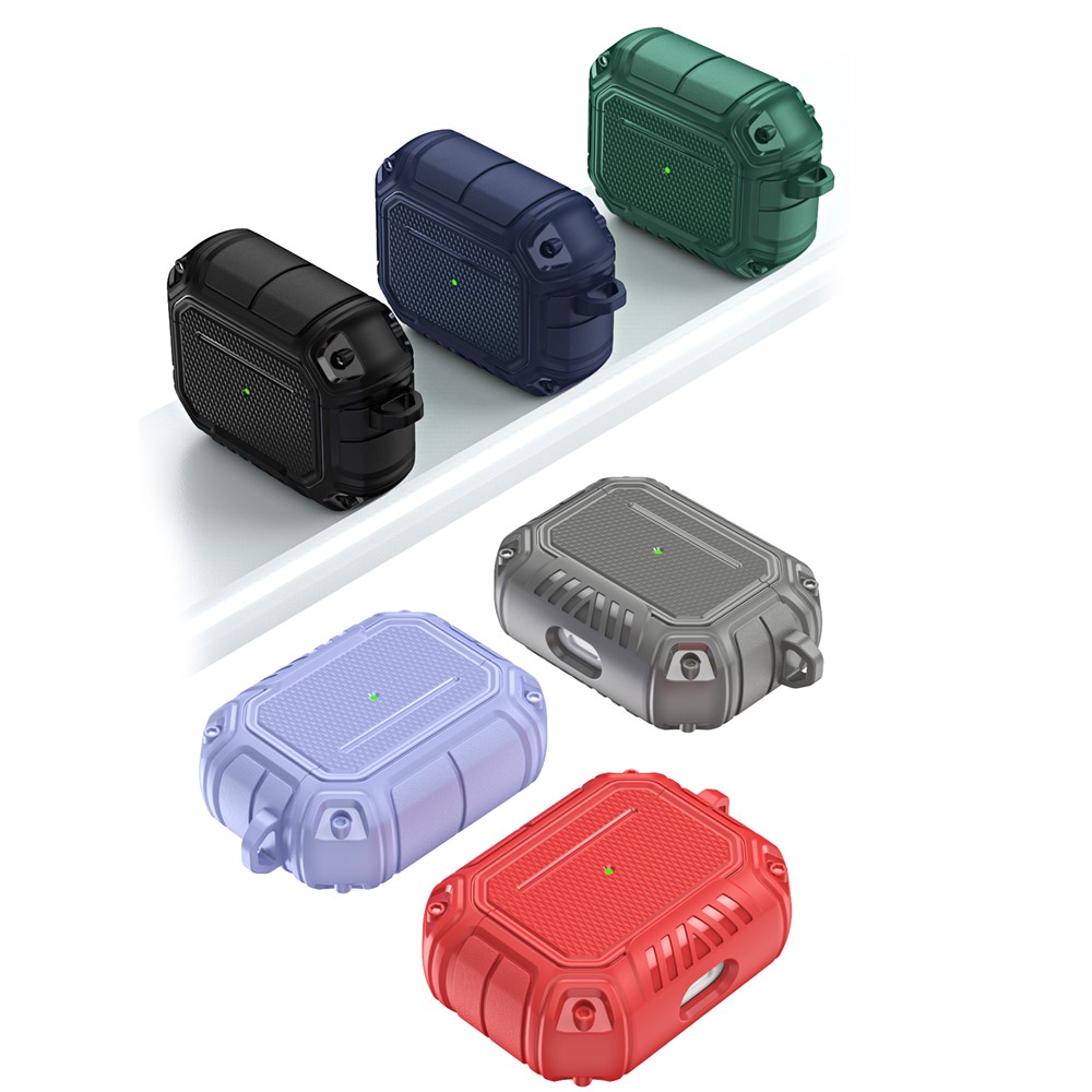 Plaid TPU Anti-fall Full Protection Earbuds Case Portable Earphone Charging Case Cover with Keyring for Apple AirPods Pro - Black-9