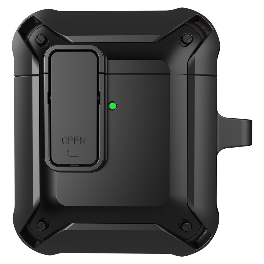 2 in 1 TPU + PC Anti-drop Earbuds Case Protector Shock-resistant Portable Earphone Charging Case Cover with Lock/Buckle for AirPods 1/2 - Black-1