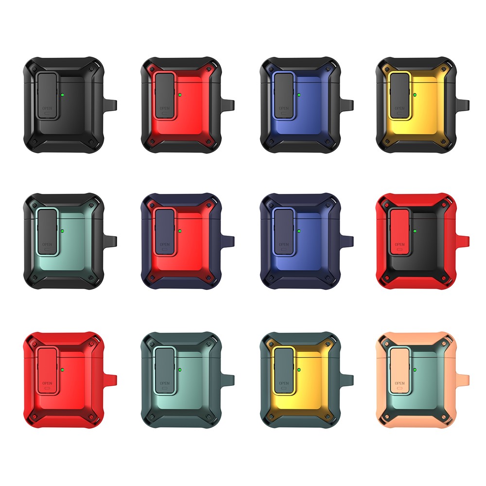 2 in 1 TPU + PC Anti-drop Earbuds Case Protector Shock-resistant Portable Earphone Charging Case Cover with Lock/Buckle for AirPods 1/2 - Black-11