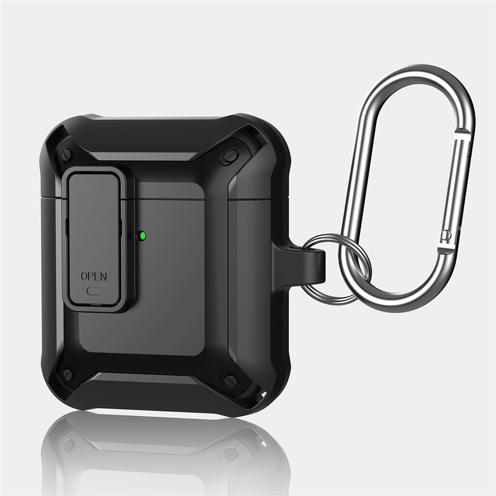 2 in 1 TPU + PC Anti-drop Earbuds Case Protector Shock-resistant Portable Earphone Charging Case Cover with Lock/Buckle for AirPods 1/2 - Black-4