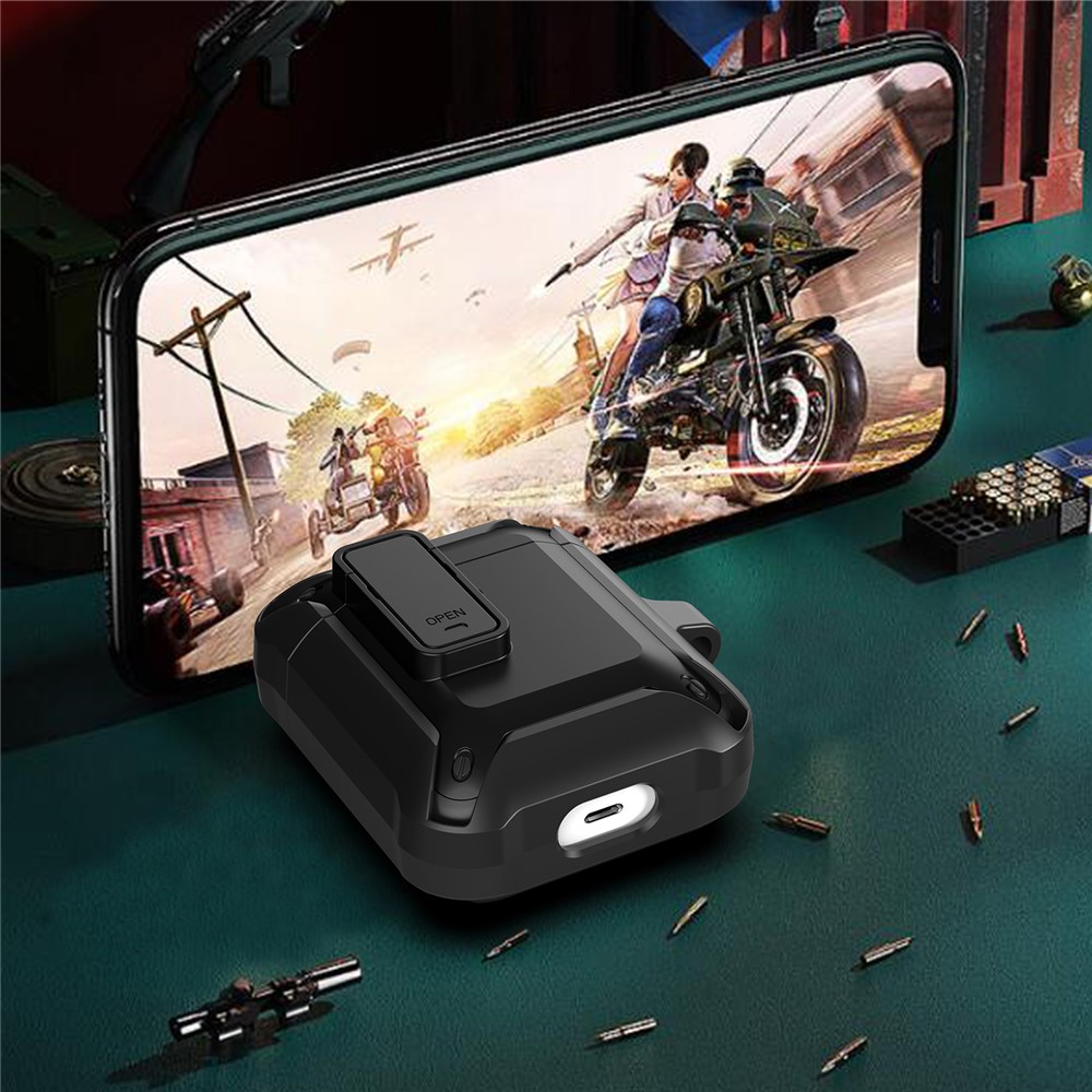 2 in 1 TPU + PC Anti-drop Earbuds Case Protector Shock-resistant Portable Earphone Charging Case Cover with Lock/Buckle for AirPods 1/2 - Black-8