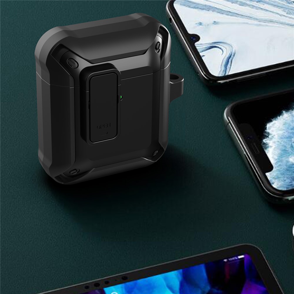 2 in 1 TPU + PC Anti-drop Earbuds Case Protector Shock-resistant Portable Earphone Charging Case Cover with Lock/Buckle for AirPods 1/2 - Black-9