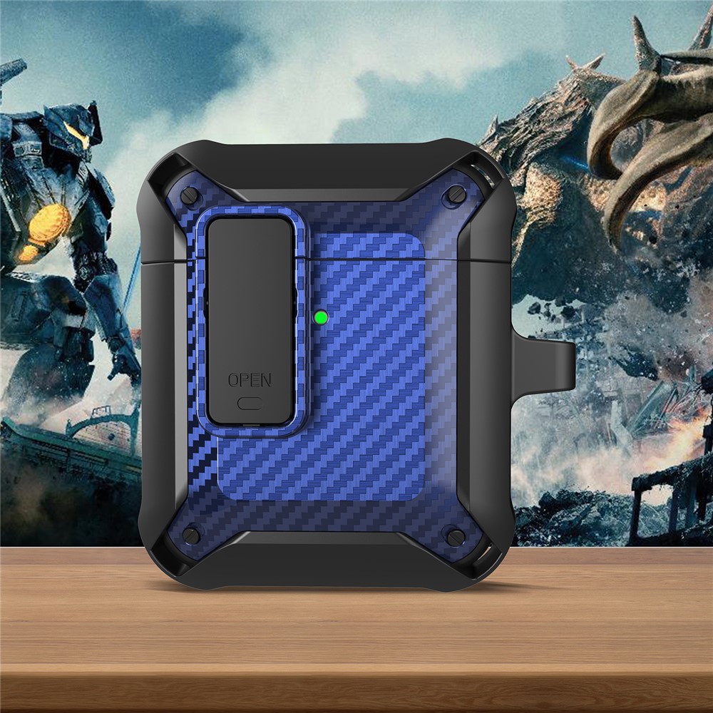 Portable 2 in 1 TPU + PC Frame Earbuds Case Cover Shock-resistant Earphone Charging Case Cover Anti-drop Protective Case with Buckle for AirPods 1/2 - Black/Blue-2