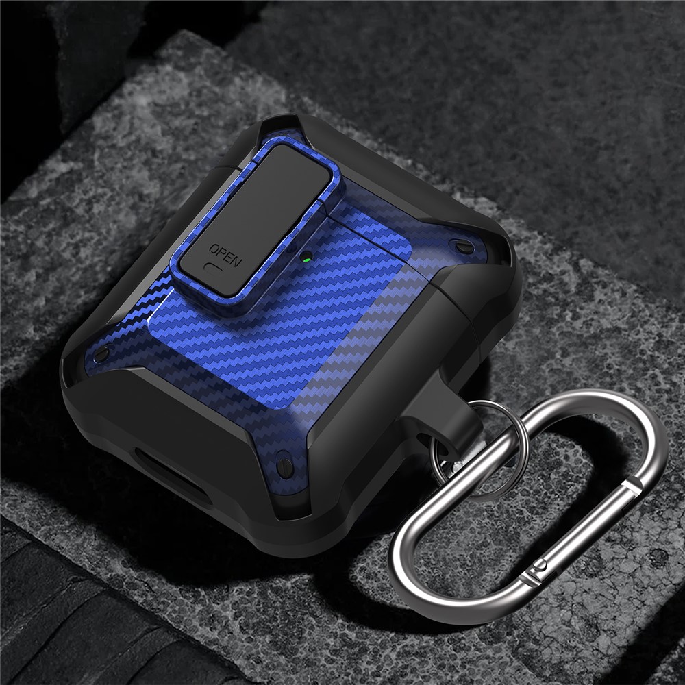 Portable 2 in 1 TPU + PC Frame Earbuds Case Cover Shock-resistant Earphone Charging Case Cover Anti-drop Protective Case with Buckle for AirPods 1/2 - Black/Blue-6